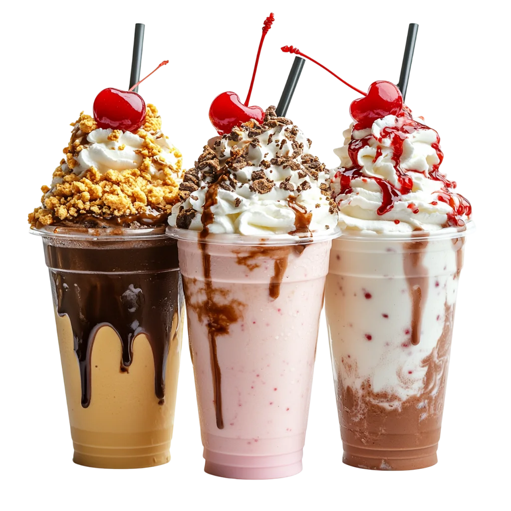 Gourmet Dessert Milkshakes with Whipped Cream Free PNG