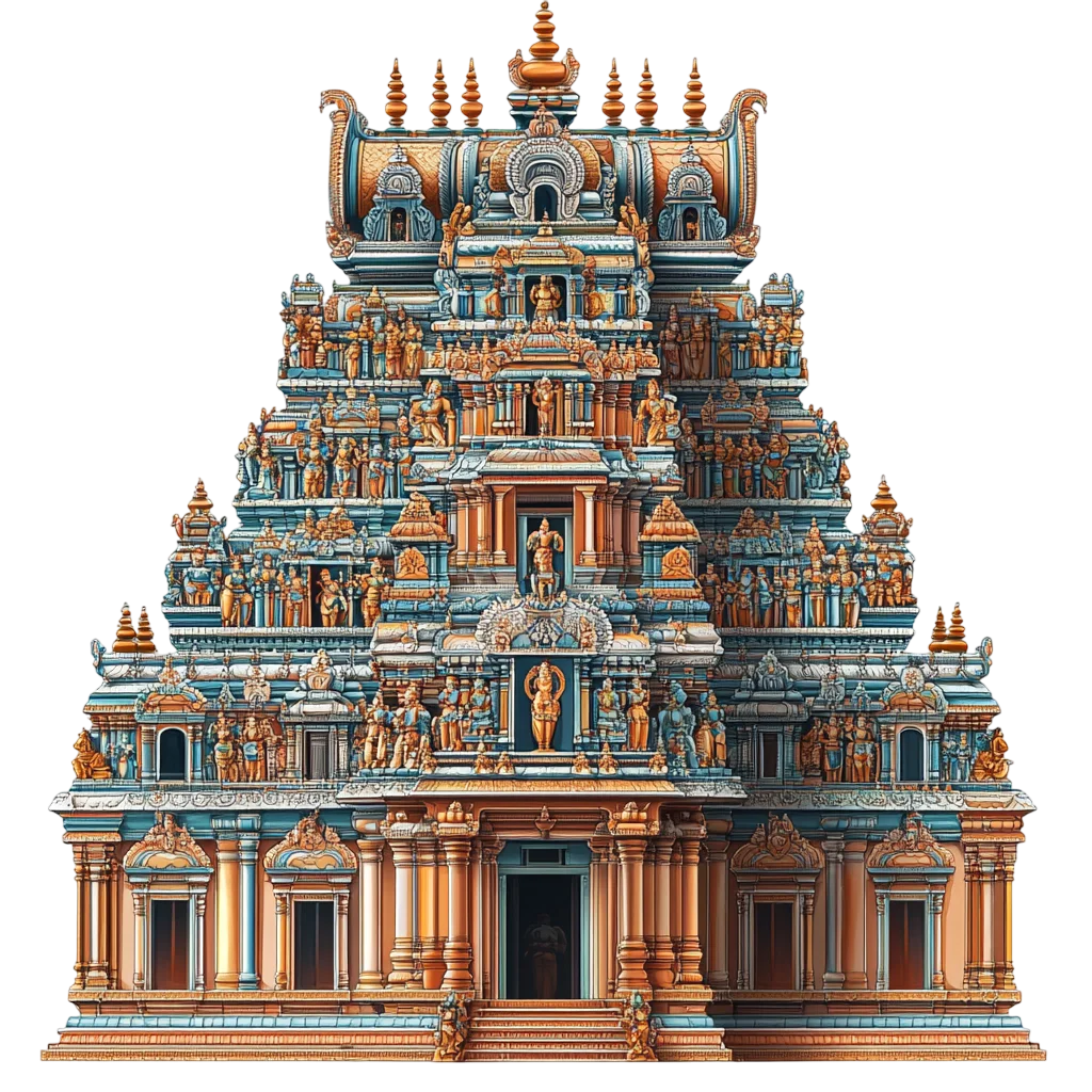 Magnificent Dravidian Temple Gopuram Free PNG Cutout