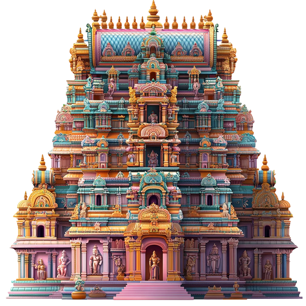 Colorful South Indian Temple Gopuram Free PNG Cutout
