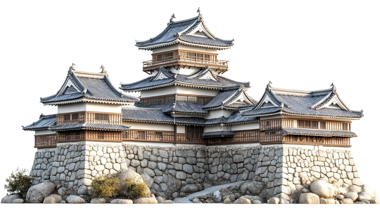 Japanese Castle Fortress with Stone Wall Free PNG