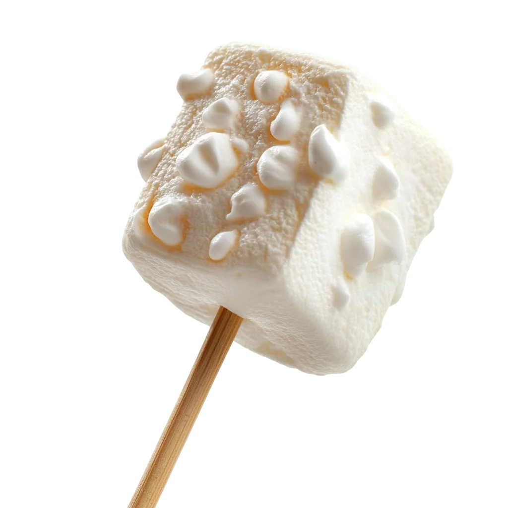 White Marshmallow Cube on Wooden Stick Free PNG