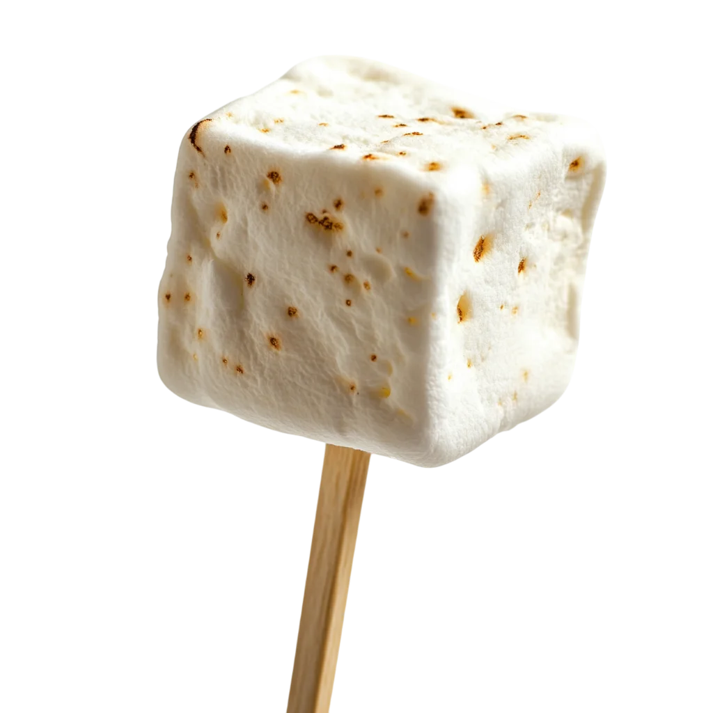 Marshmallow Cube on Wooden Stick Free PNG Cutout