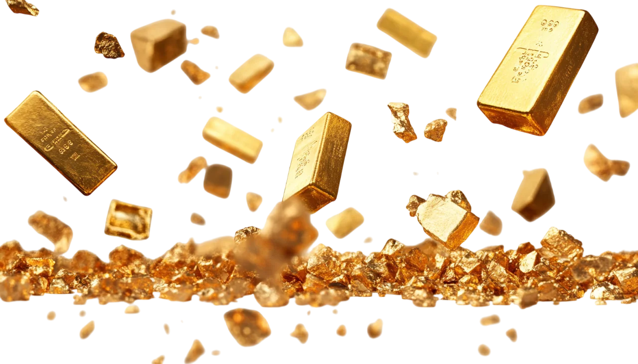 Exploding Golden Nuggets and Dust Splash Free PNG