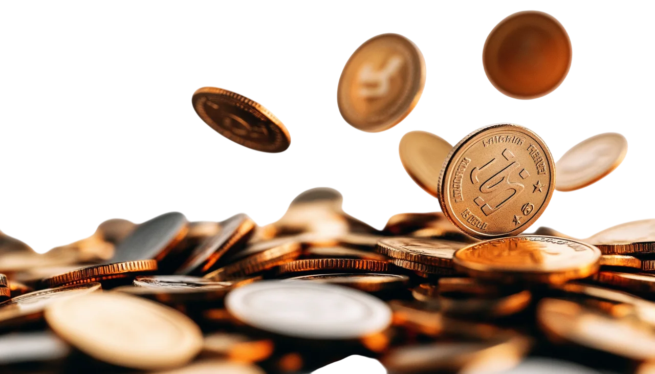Falling Gold Coins Pile Cash Splash Free PNG Cutout