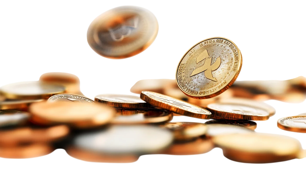 Stack of Golden Coins with Falling Cash Free PNG