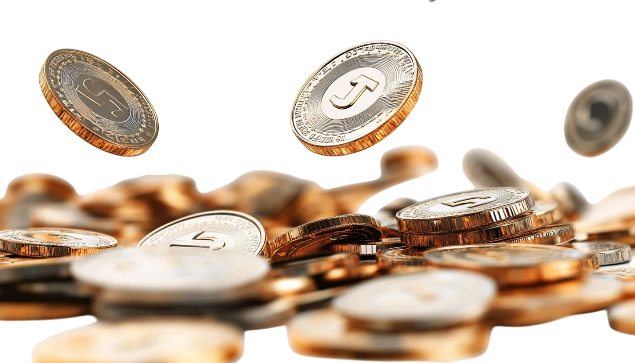 Falling Gold Coins Currency Splash Free PNG Cutout