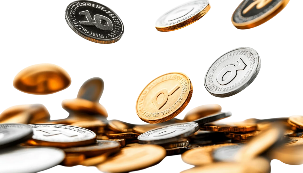 Falling Gold and Silver Coins Splash Free PNG