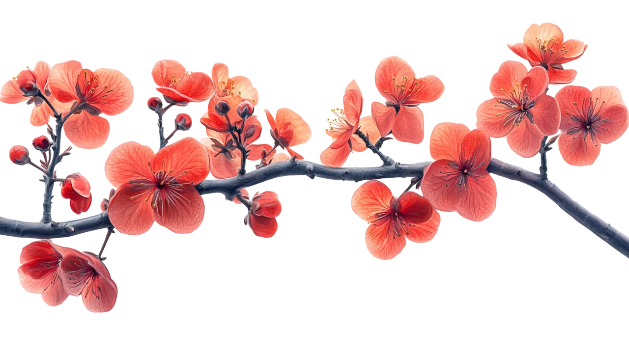 Red Asian Blossom Branch Watercolor Floral Free PNG