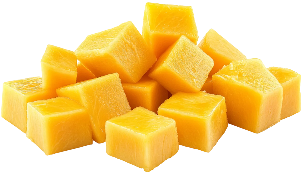 Juicy Diced Mango Chunks Group Free PNG Cutout