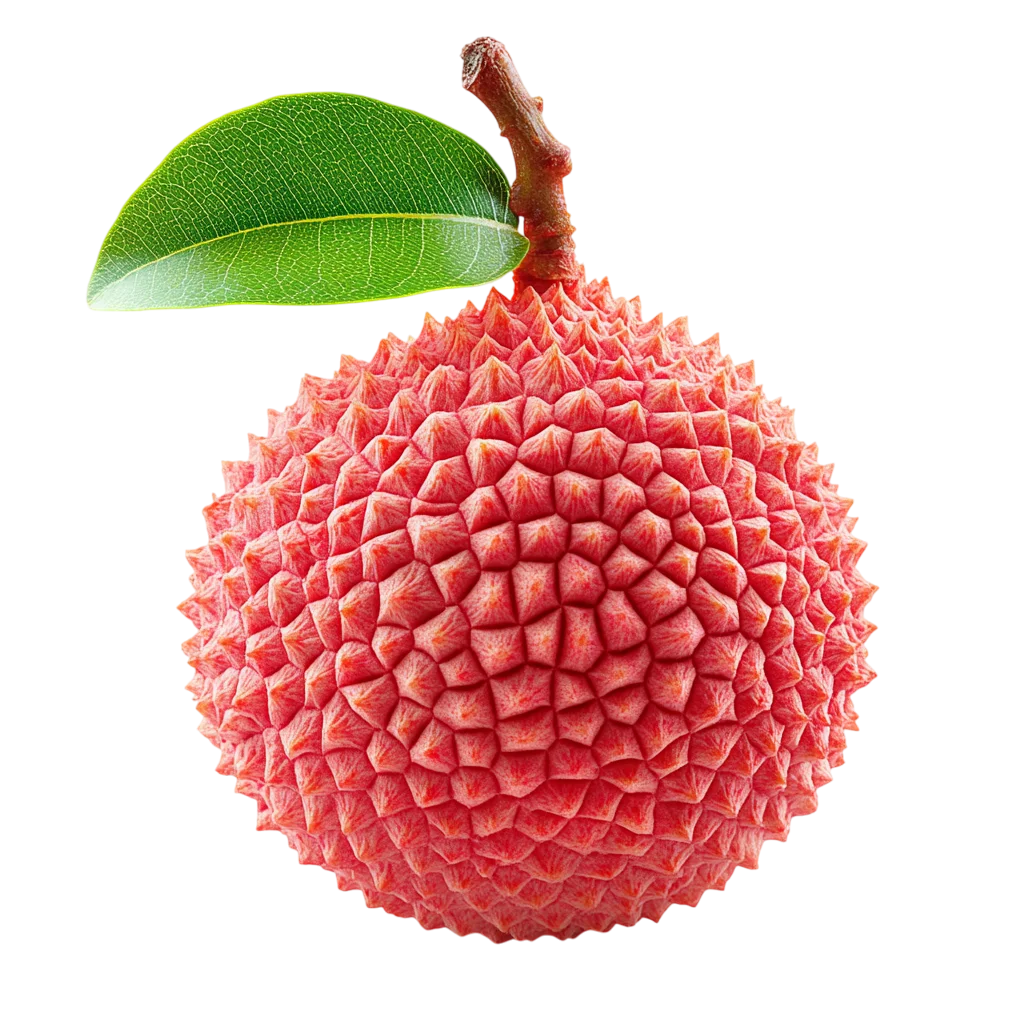 Ripe Red Lychee Fruit with Green Leaf Free PNG