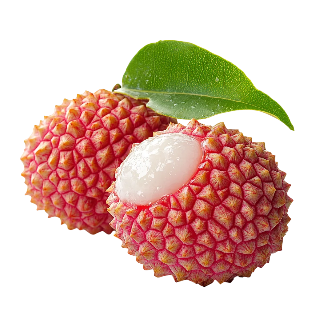 Pair of Fresh Lychee Fruits with Leaf Free PNG