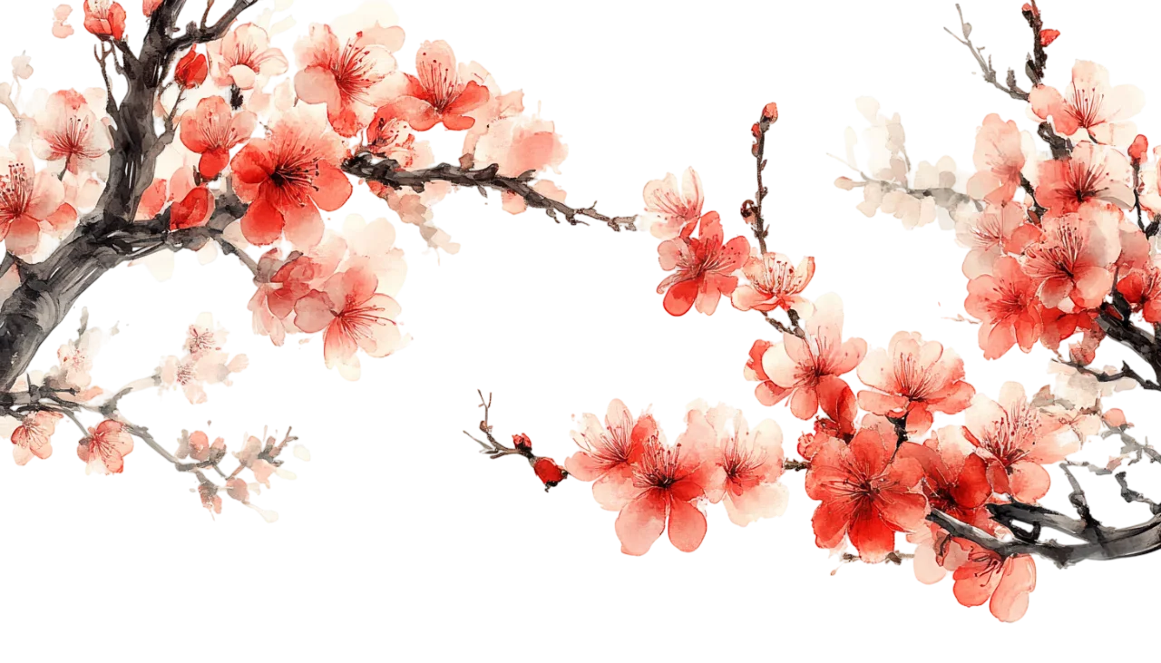 Peach Blossom Branch Watercolor Floral Clipart Free PNG