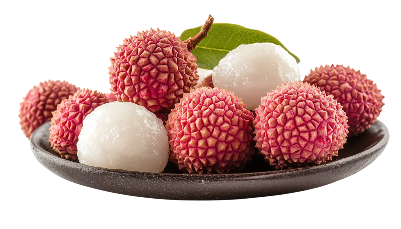 Bowl of Fresh Lychee Fruits Free PNG Food Cutout