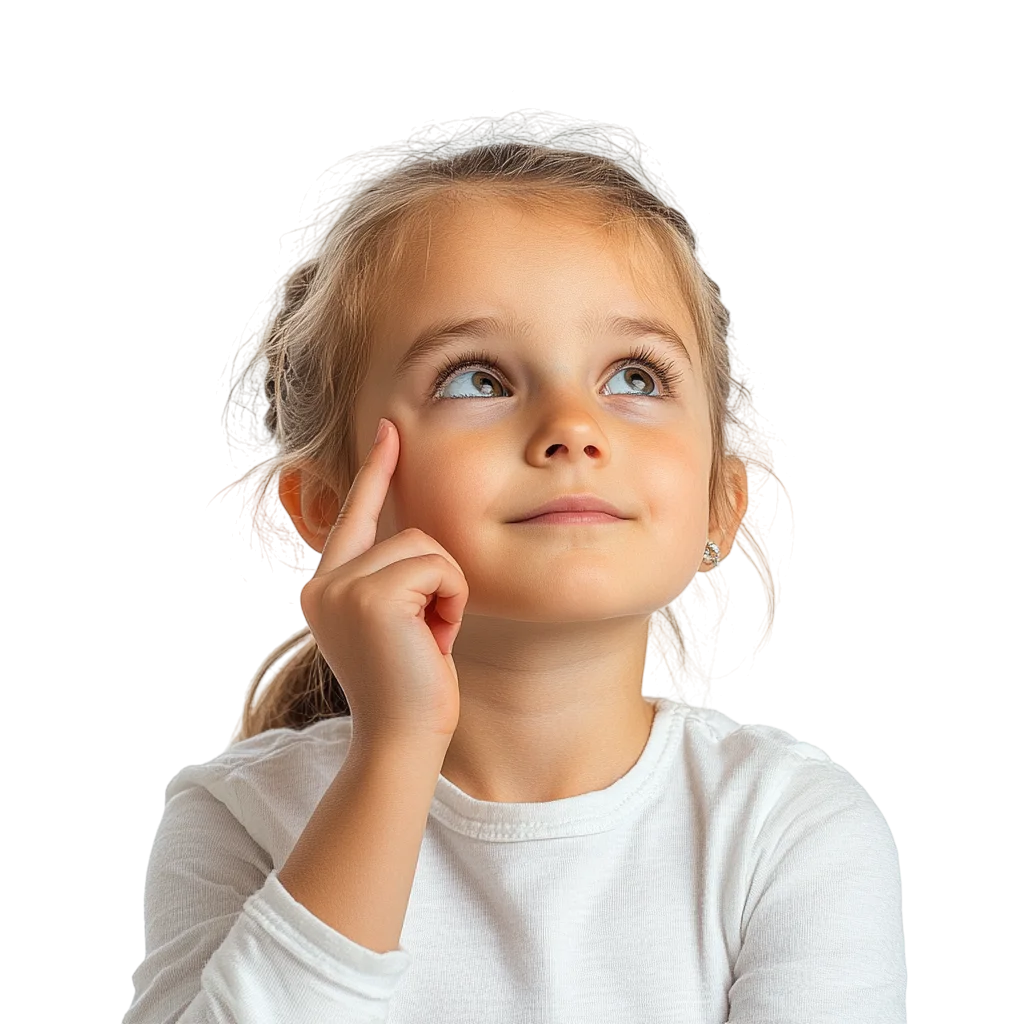 Thoughtful Little Girl Pointing Upward Free PNG