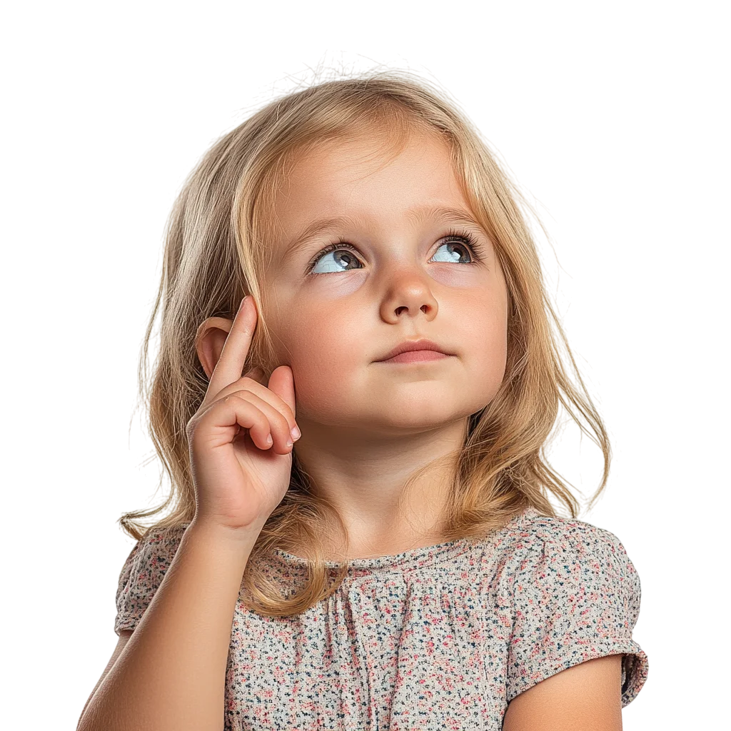 Thoughtful Young Girl Pointing Finger Free PNG