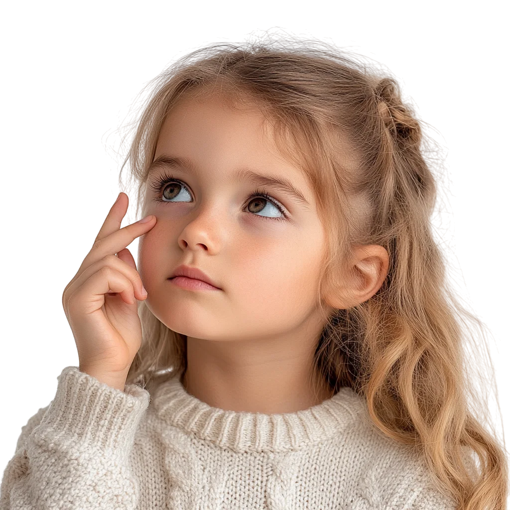 Curious Schoolgirl Thinking and Pointing Free PNG