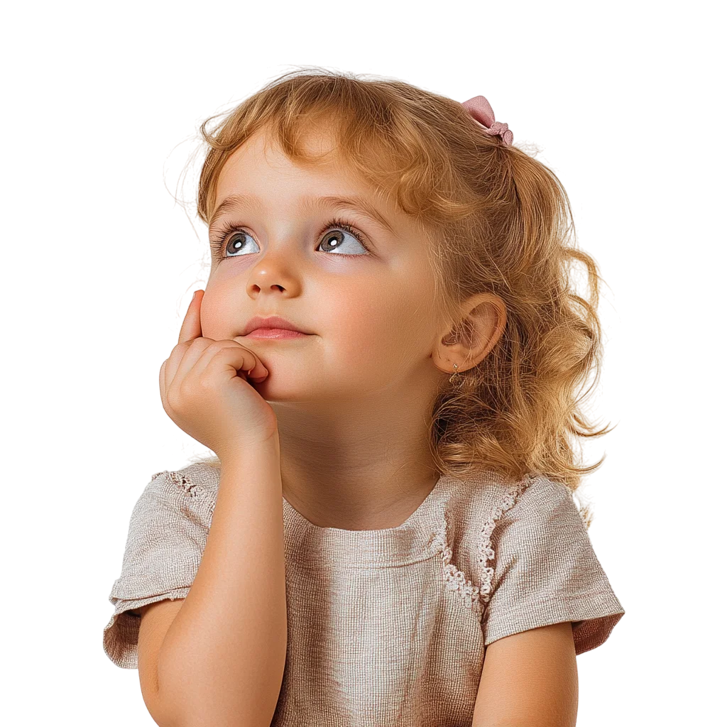 Thoughtful Redhead Toddler Girl Free PNG Cutout