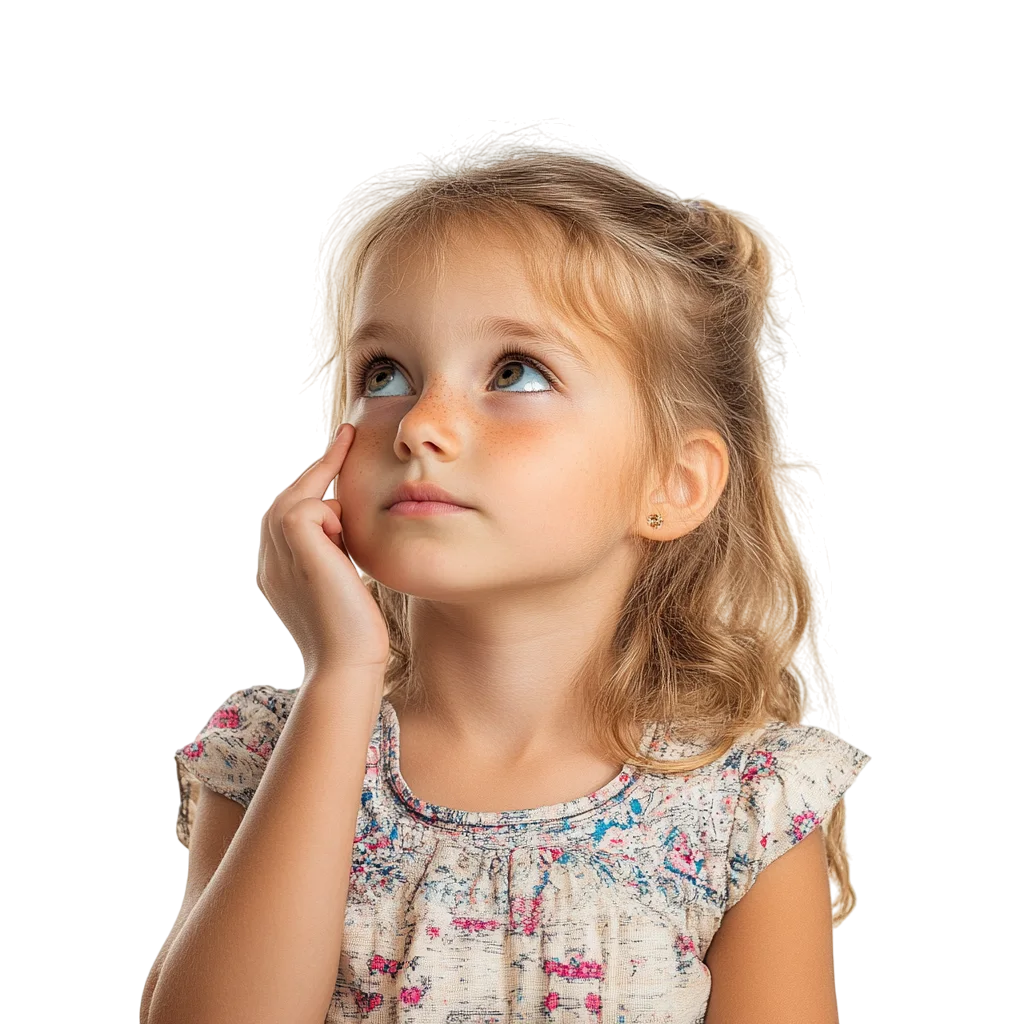 Dreamy Little Girl Looking Upward Free PNG Portrait