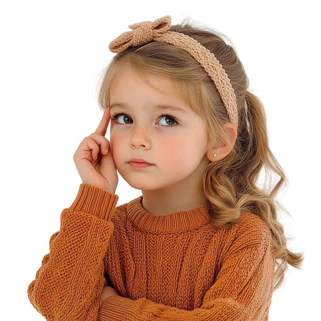 Little Girl with Headband Thinking Free PNG Cutout