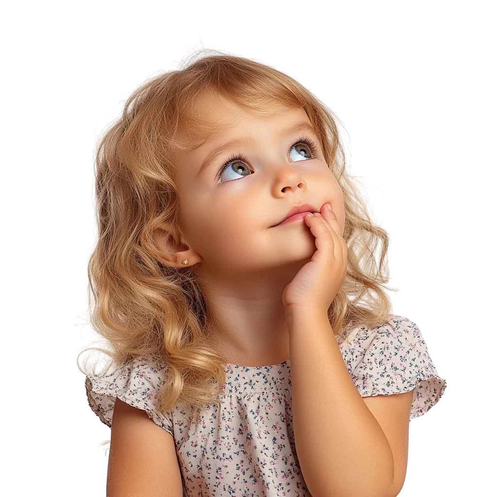Dreaming Little Girl Looking Up Free PNG Portrait