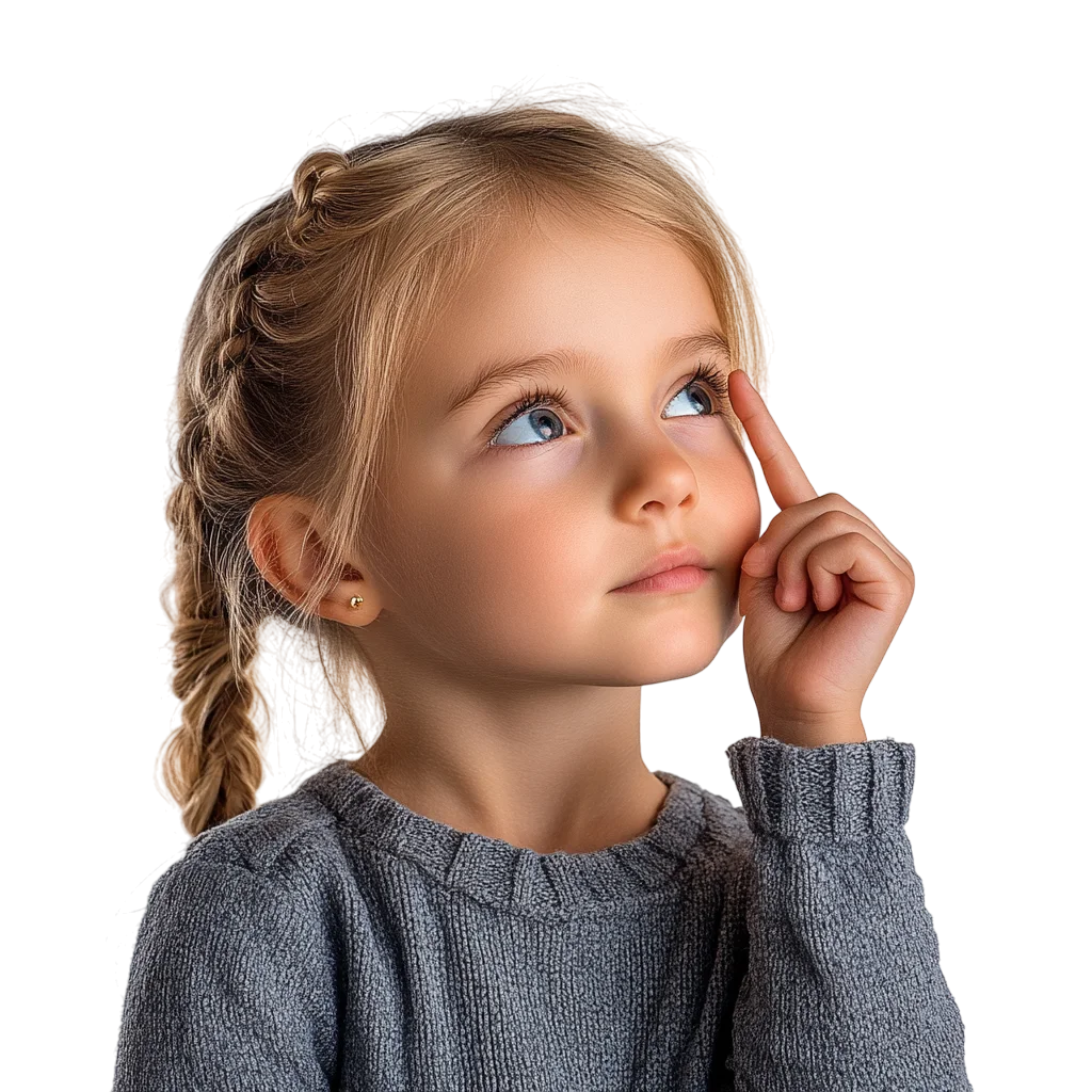 Thoughtful Little Girl Pointing Finger Free PNG