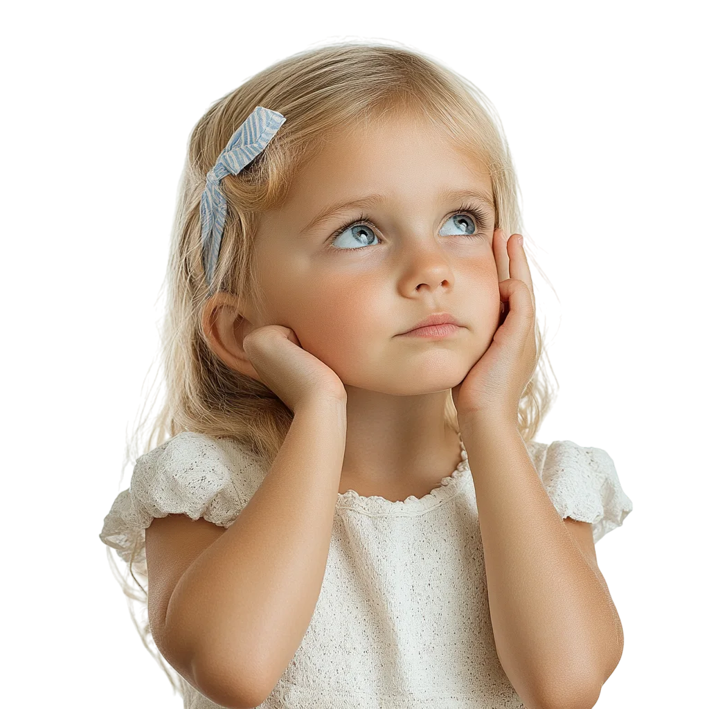 Cute Toddler Girl Resting Face in Hands Free PNG