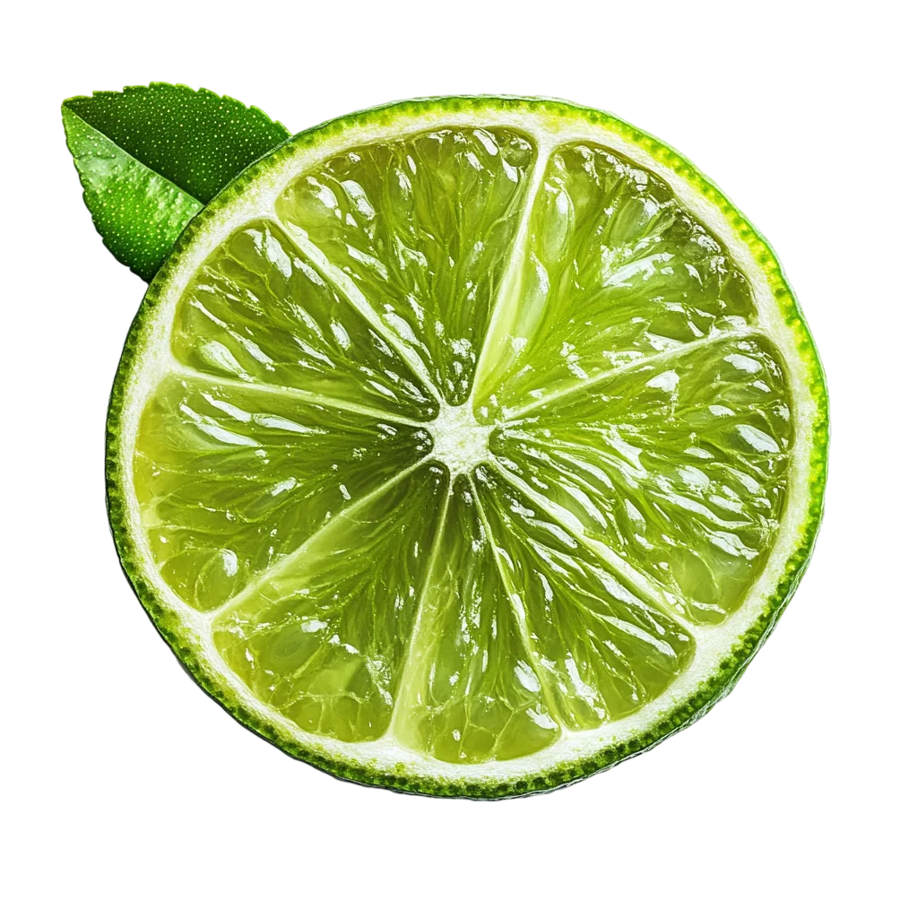 Juicy Lime Slice with Green Citrus Leaf Free PNG