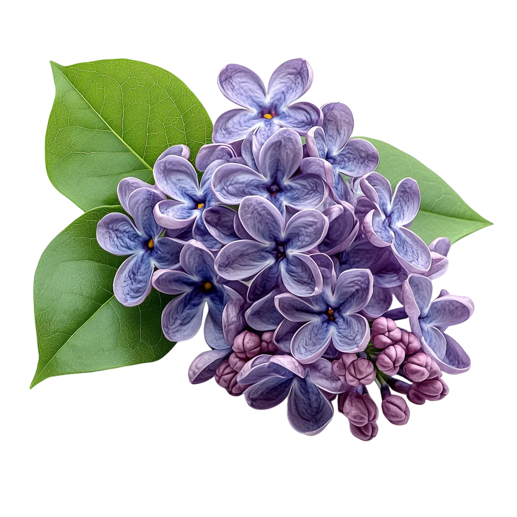 Lush Purple Lilac Cluster with Leaves Free PNG