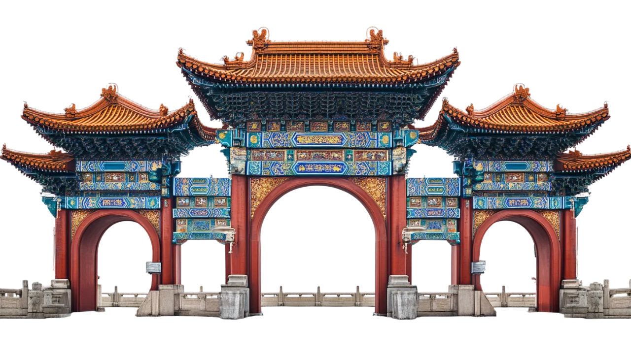 Ornate Asian Archway Temple Gate Free PNG Cutout