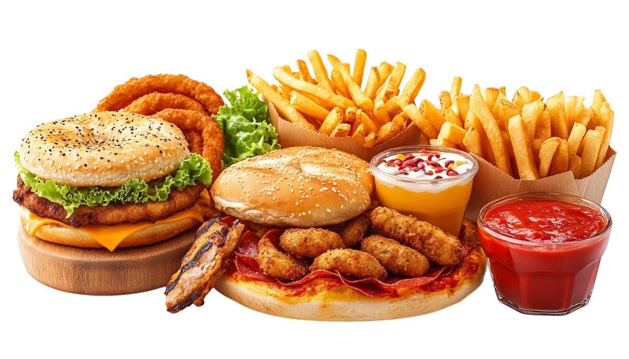 Fast Food Feast with Burger and Fries Free PNG