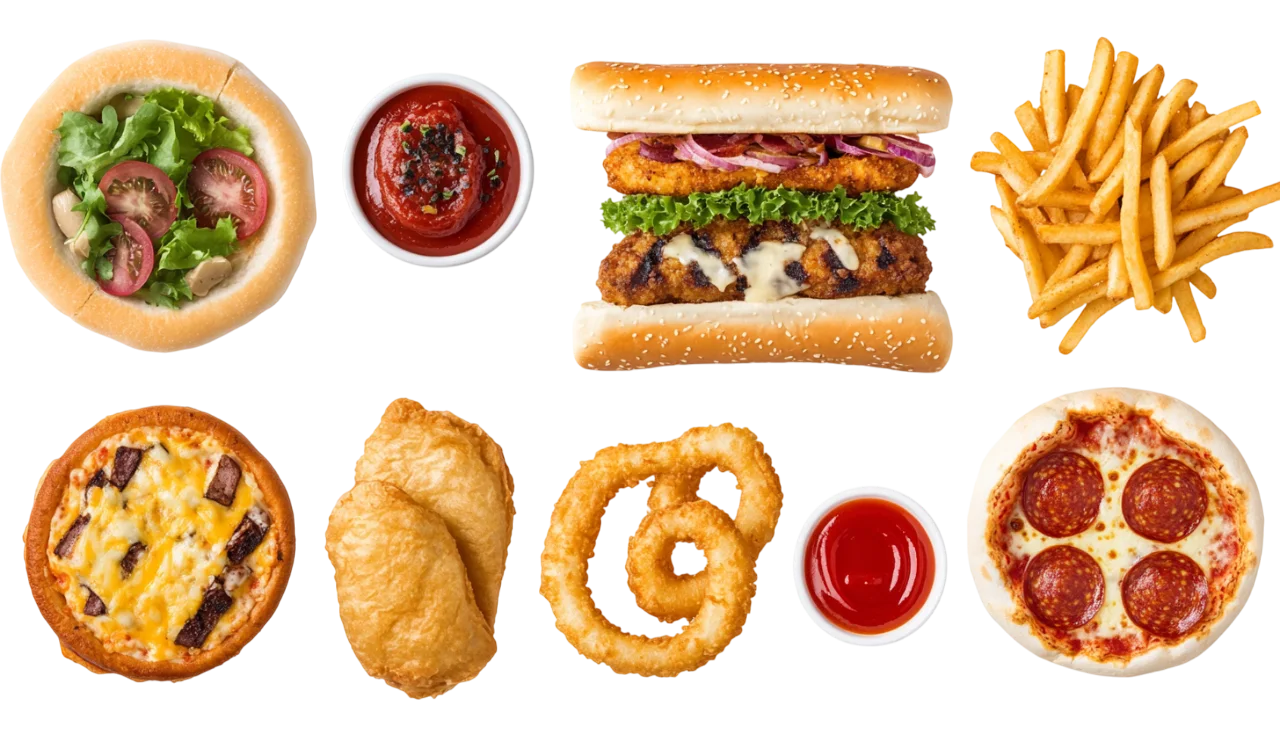 Fast Food Pattern with Burger and Pretzels Free PNG