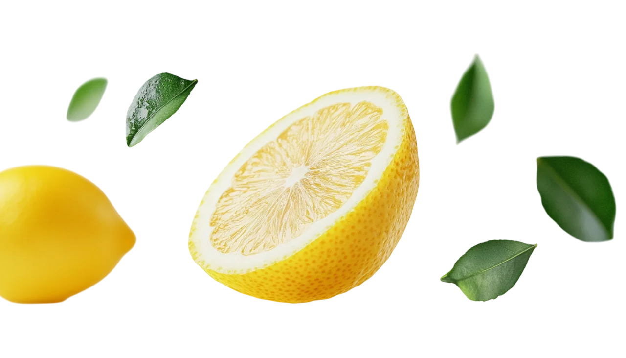 Juicy Lemon Slice Wedge with Green Leaf Free PNG