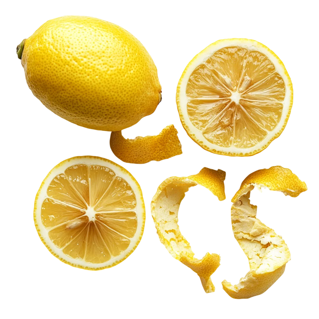 Whole Lemons with Slices and Peel Curls Free PNG