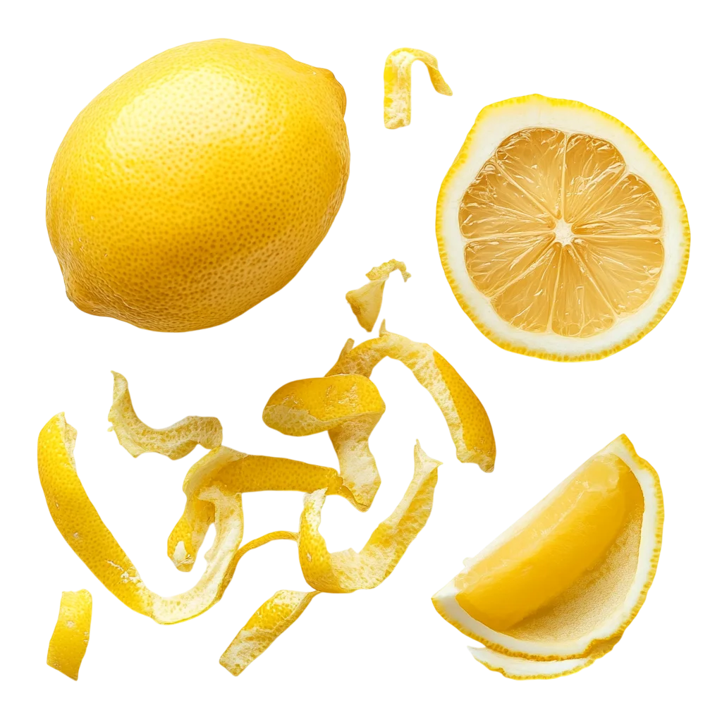 Fresh Lemon with Zest Curls and Slices Free PNG