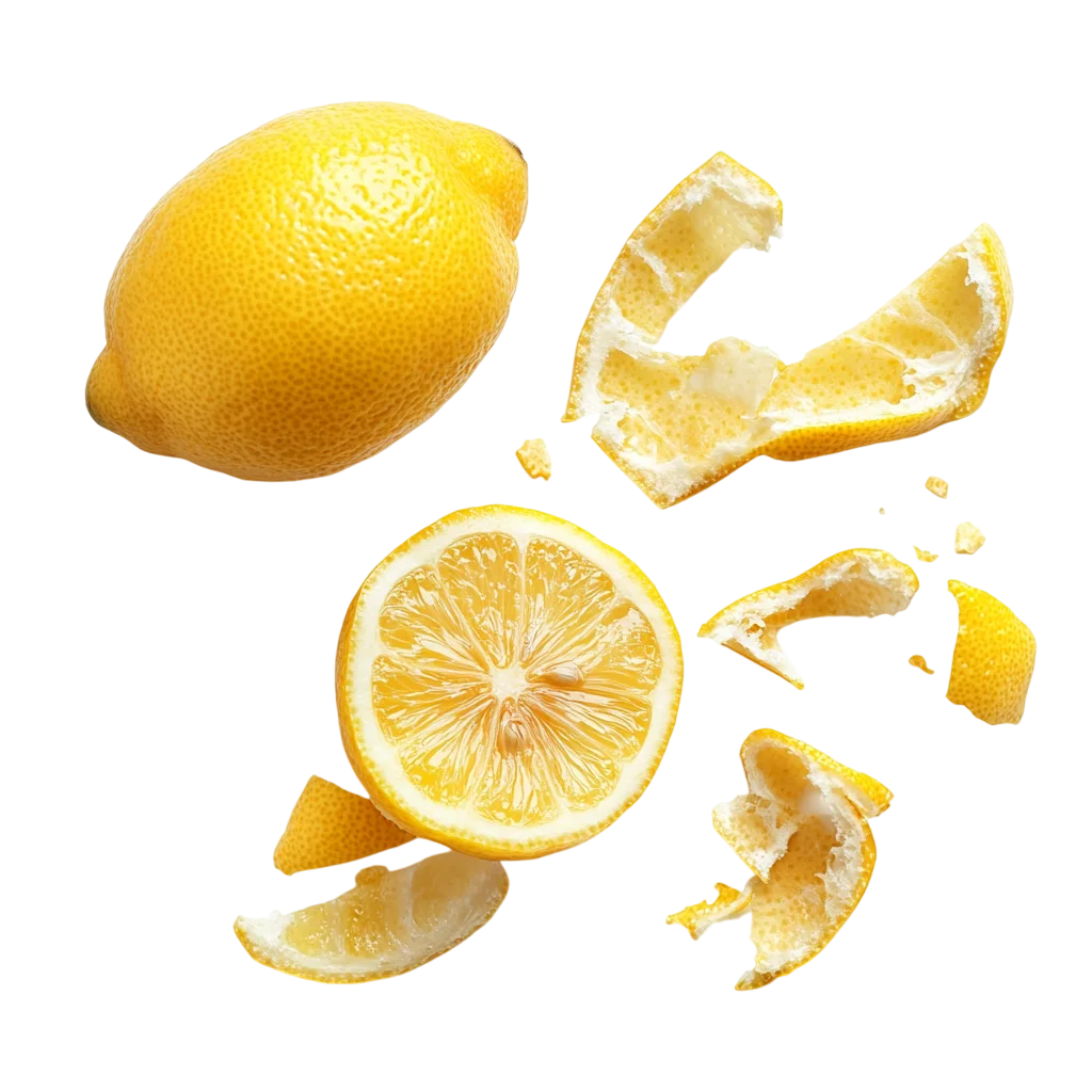 Whole Lemon and Peeled Rind Slices Free PNG