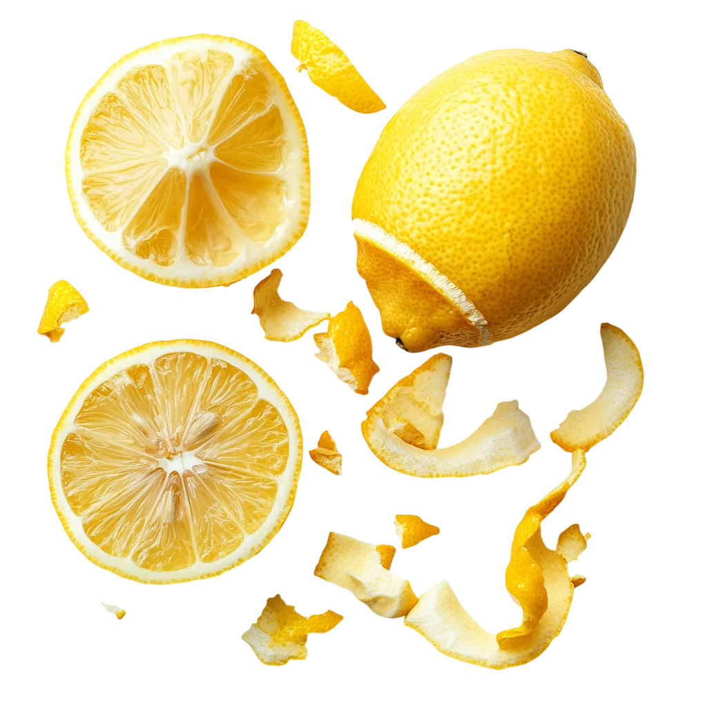 Fresh Yellow Lemon Slices and Peels Free PNG Cutout