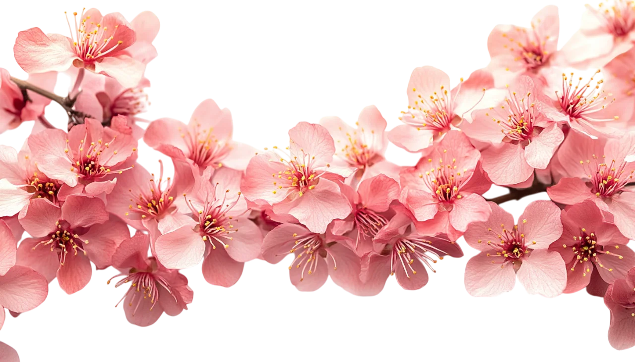 Pink Cherry Blossom Floral Top Border Free PNG