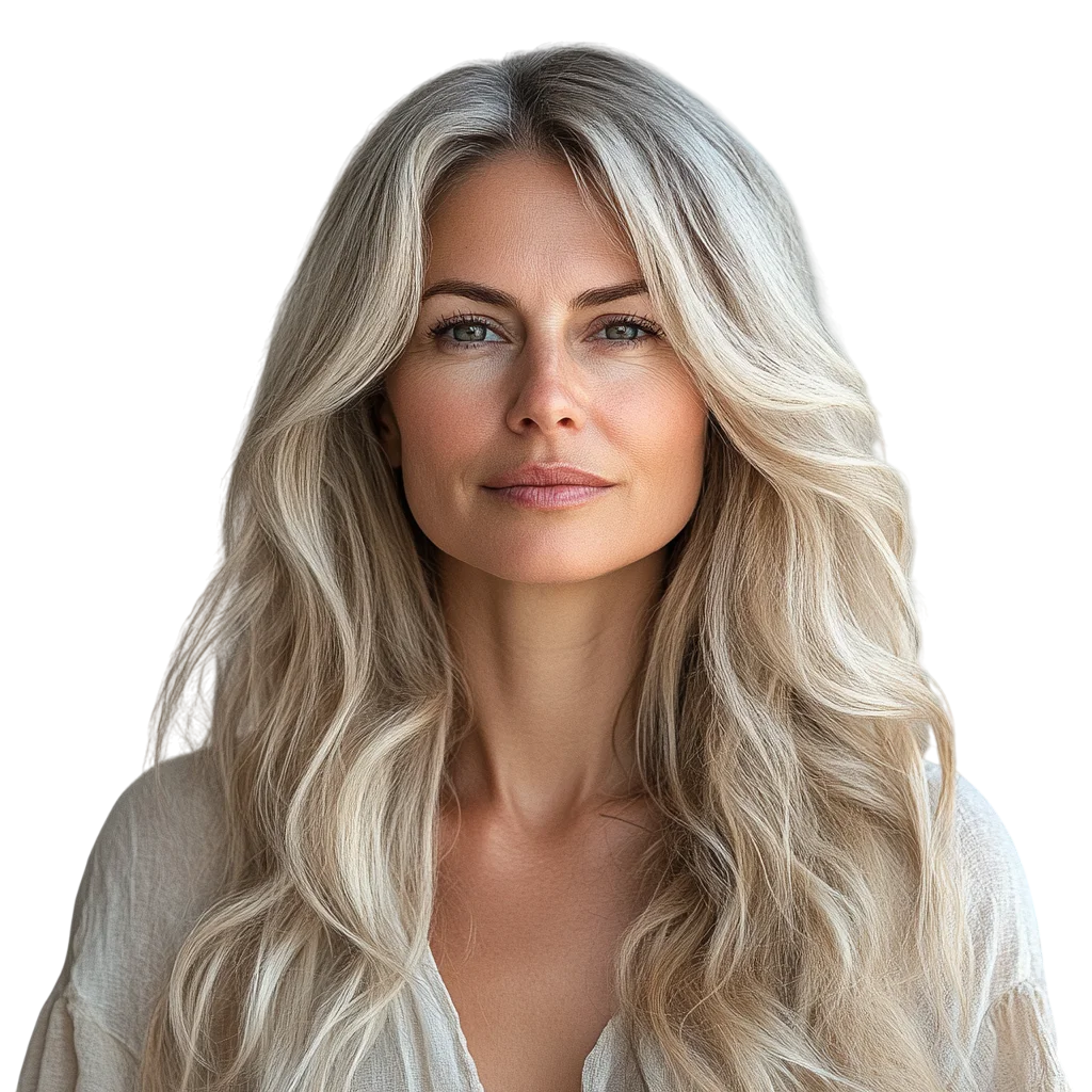 Mature Woman with Voluminous Gray Hair Free PNG