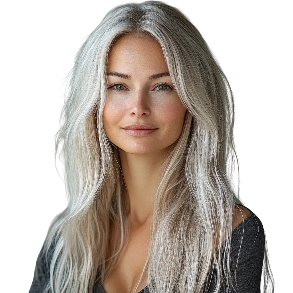 Stunning Woman with Long Silver Hair Free PNG
