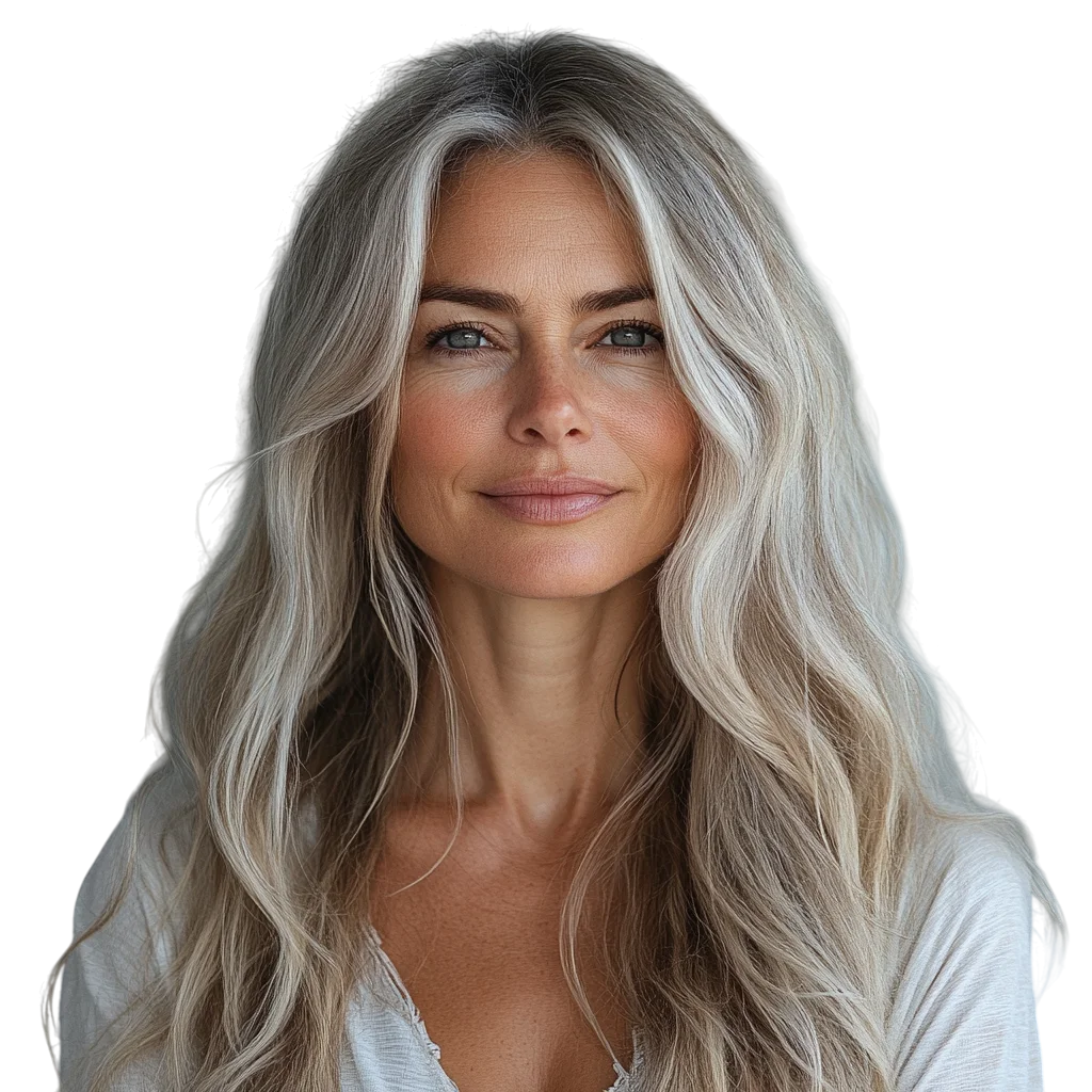 Long Platinum Silver Hair Woman Free PNG Cutout