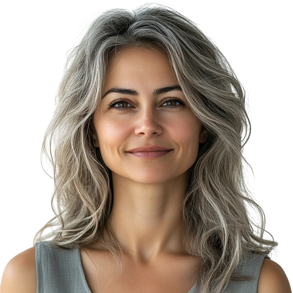 Chic Long Gray Hair Mature Woman Free PNG Cutout