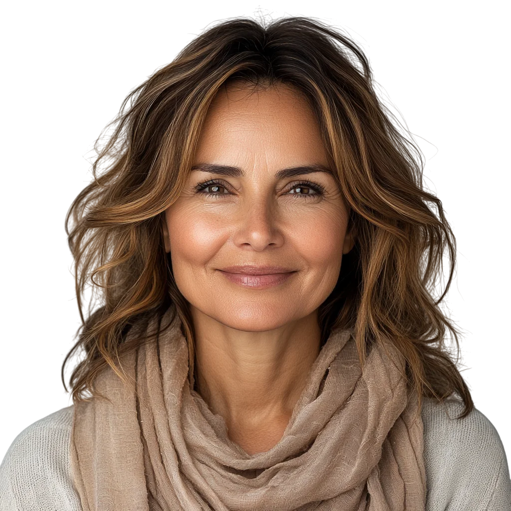 Beautiful Mature Woman in Tan Scarf Free PNG Cutout