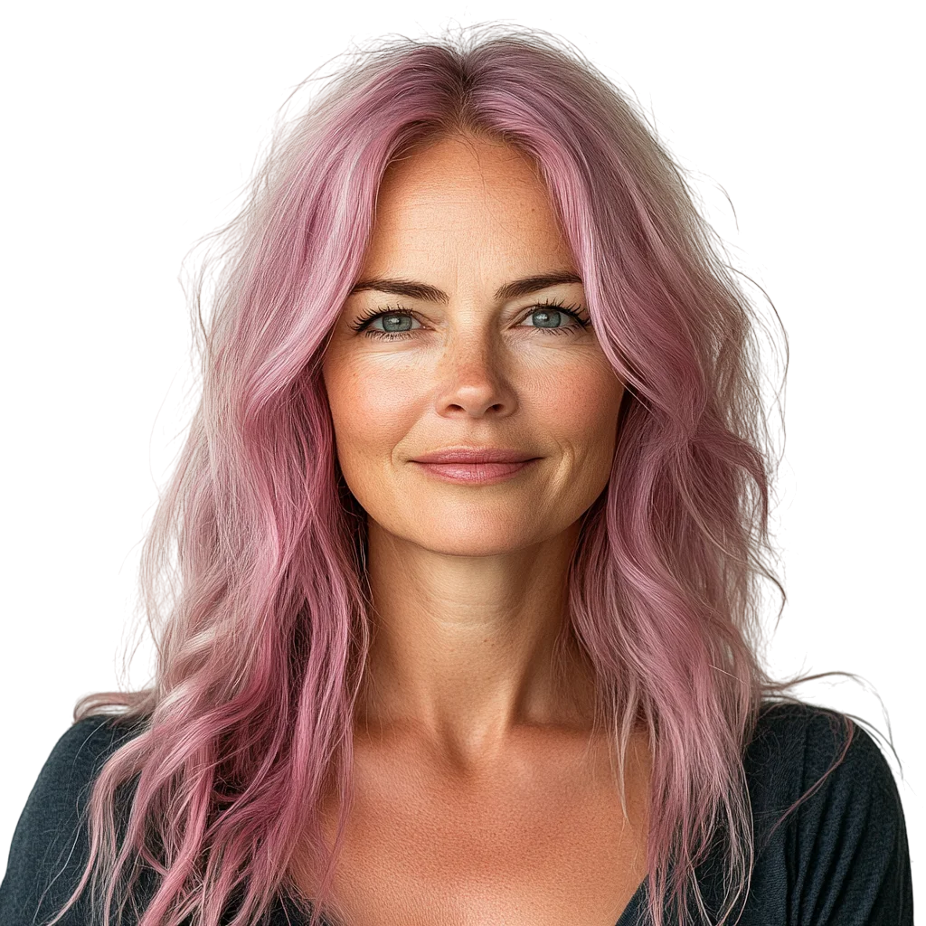 Stunning Woman with Long Pink Hair Free PNG