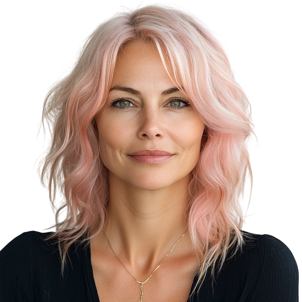 Wavy Pastel Pink Hair Woman Free PNG Headshot