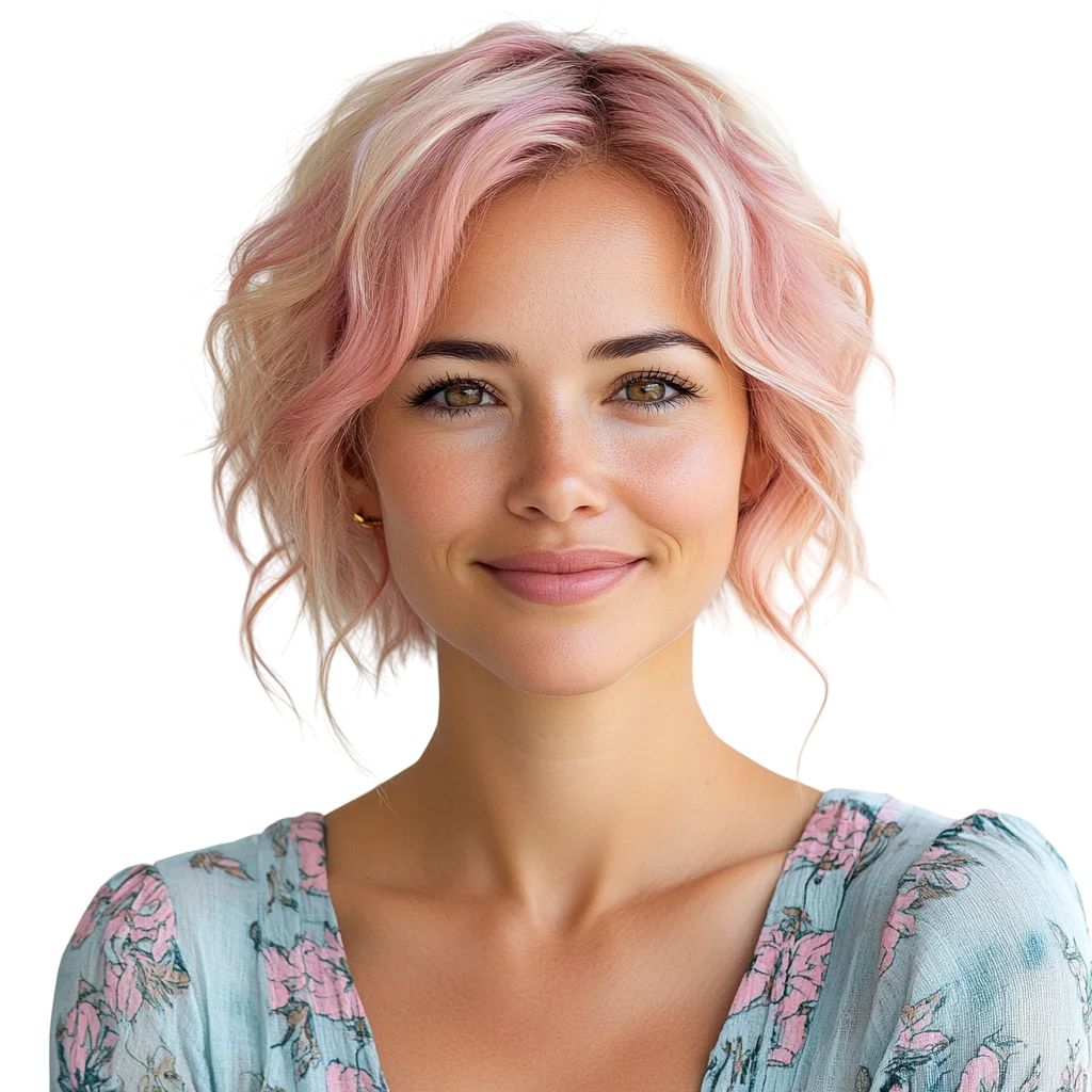 Smiling Woman with Short Pink Hair Free PNG Cutout