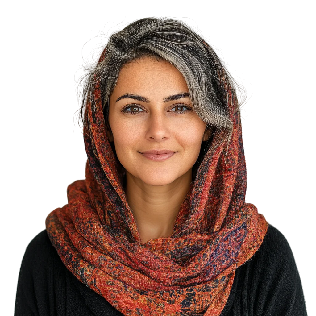 Mature Woman in Rust Brown Scarf Free PNG Cutout