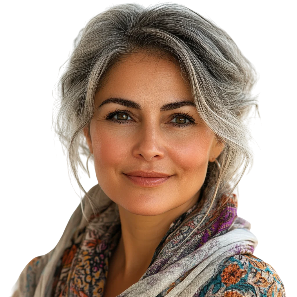 Attractive Gray Hair Woman in Winter Scarf Free PNG
