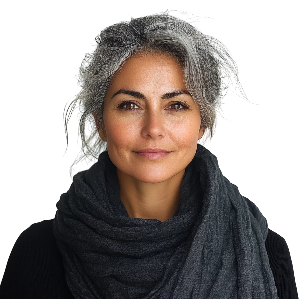 Mature Woman in Black Winter Scarf Free PNG Cutout