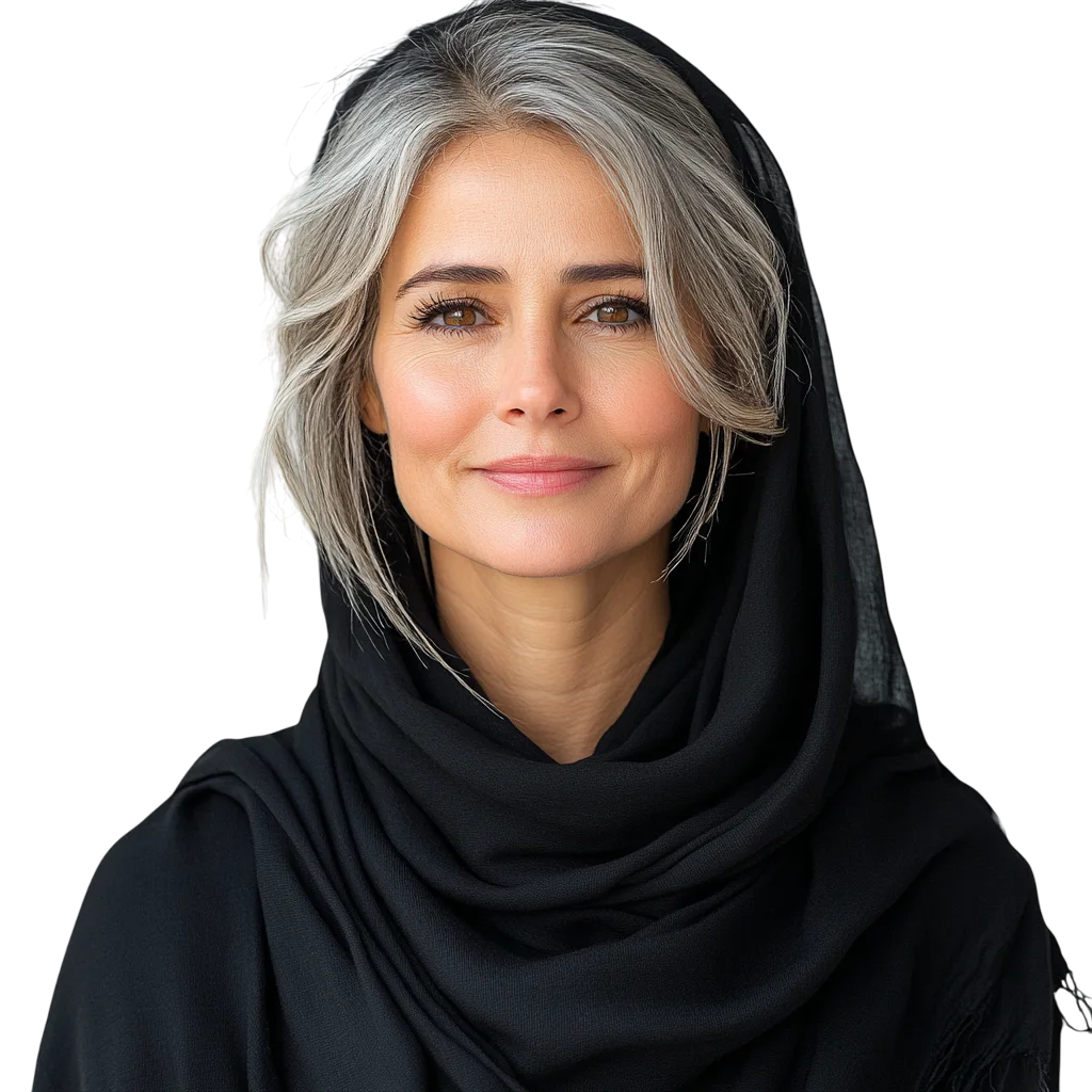 Mature Woman in Black Hooded Scarf Free PNG Cutout
