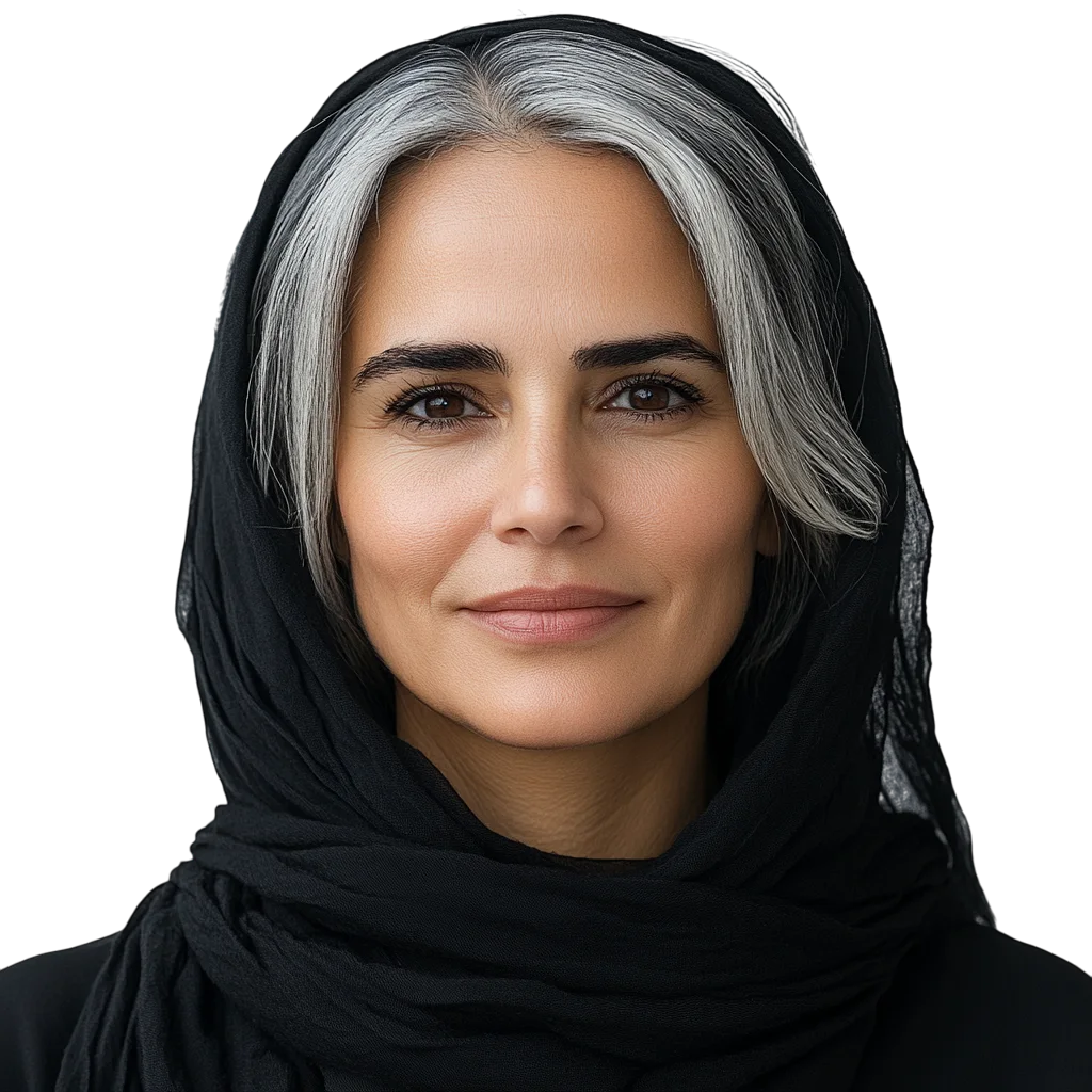 Elegant Woman in Black Scarf Free PNG Headshot
